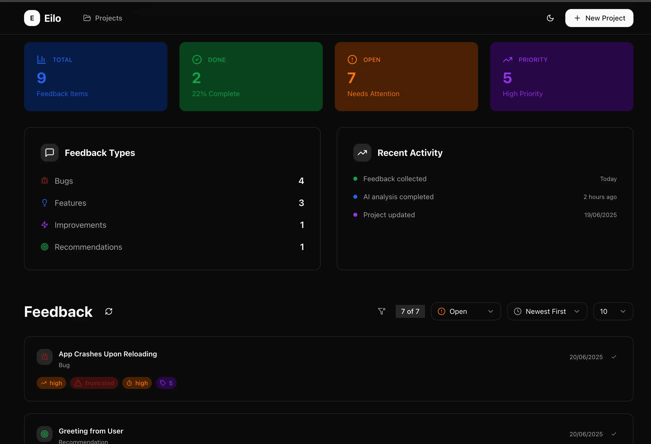 Eilo website interface